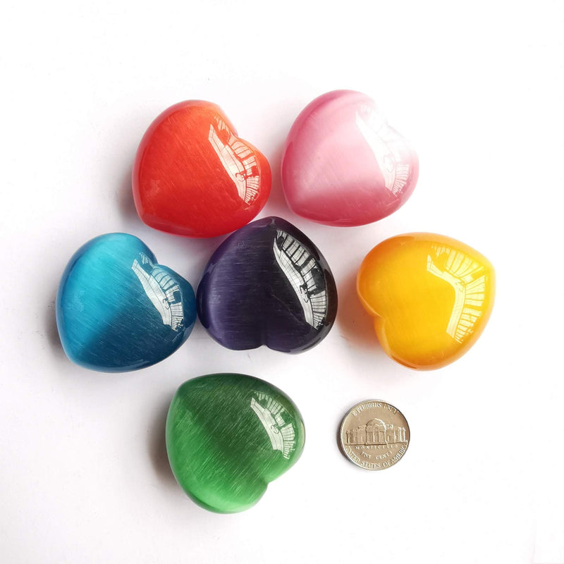 Manekieko Green Cat's Eye Stone Palm Worry Carved Heart Love Stone,40mm Crystals and Healing Stones - BeesActive Australia