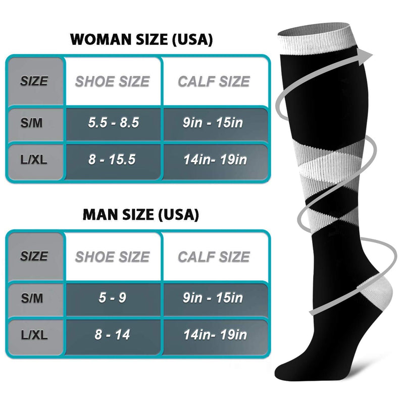 Compression Socks - Compression Sock Women & Men - Best Running, Athletic Sports, Crossfit, Flight Travel 04 Black 5 Pairs/White S/M (US Women 5.5-8.5/US Men 5-9) - BeesActive Australia