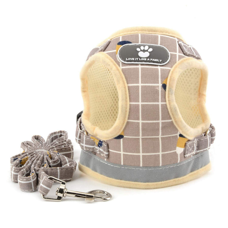 Zunea No Pull Small Dog Harness and Leash Set Adjustable Reflective Step-in Chihuahua Vest Harnesses Mesh Padded Plaid Escape Proof Walking Puppy Jacket for Boy Girl Pet Dogs Cats XS (Chest: 10.2") khaki - BeesActive Australia