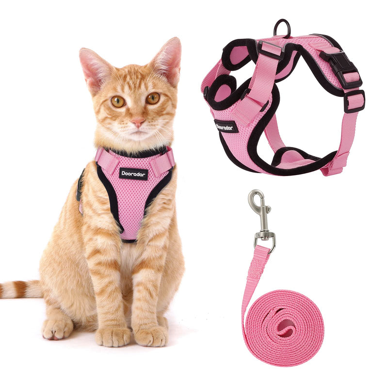 Dooradar Cat Harness and Leash Set, Escape Proof Safe Adjustable Kitten Vest Harnesses for Walking, Easy Control Soft Breathable Mesh Jacket with Reflective Strips for Cats XS Pink - BeesActive Australia