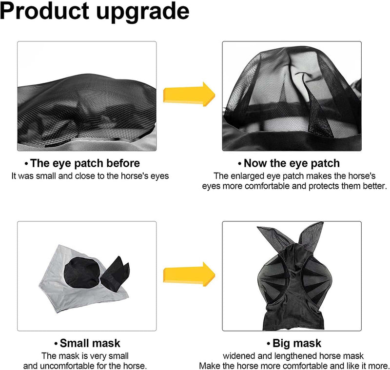 Firecos Horse Fly Mask with Ears Comfort Fit Standard Horses Fly Masks Protection from Insect Bites Black - BeesActive Australia