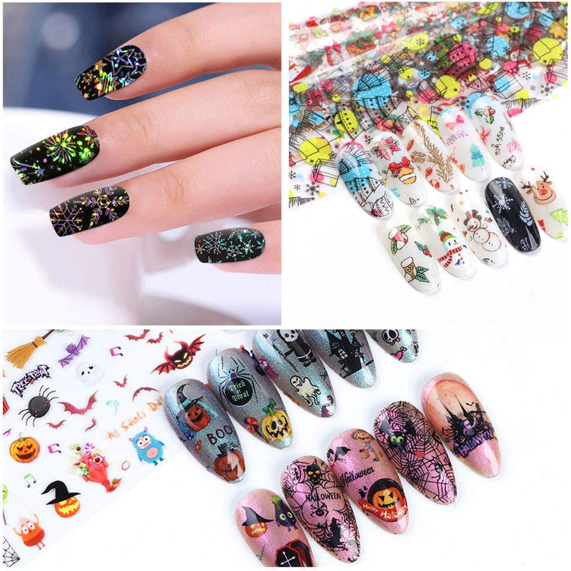 Nail Foil Transfer Stickers - 30 Rolls Holiday Nail Art Foils Adhesive Nail Foil Decals for Cool Halloween Christmas Party DIY Nail Decoration Black - BeesActive Australia