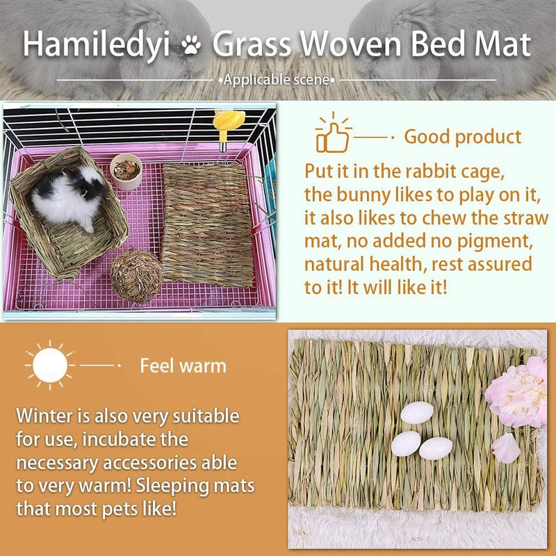 Hamiledyi Grass Mat Woven Bed Mat for Small Animal Large Bunny Bedding Nest Chew Toy Bed Play Toy for Guinea Pig Parrot Rabbit Bunny Hamster Rat 4L grass - BeesActive Australia