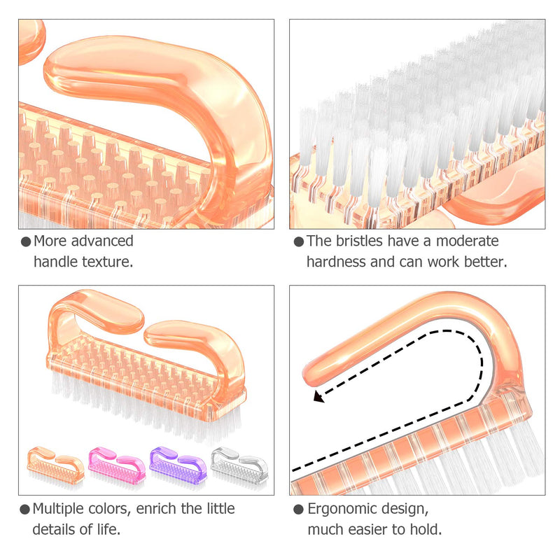 Handle Grip Nail Brush, Larbois Hand Fingernail Brush Cleaner Scrubbing Kit Pedicure for Toes and Nails Men Women (4 Pack) (Orange) Orange - BeesActive Australia