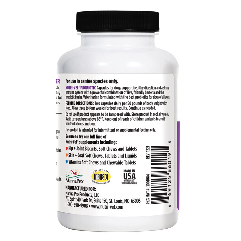 Nutri-Vet Probiotics Capsules for Dogs | Supports Digestive Health | For All Size Dogs | Promotes Healthy Immune System | Vet Formulated | 60 Count Capsules - BeesActive Australia