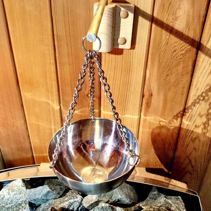 Sauna Aroma Bowl, Essential Oil Bowl Cup Stainless Steel Hanging Fragrance Diffuser Container Spa Room Accessories with Swinging Arm Screws for Dry Steam Infrared Wall Mounted Health Personal Care - BeesActive Australia