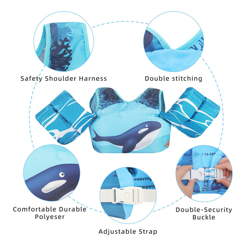 DOOHALO Kids Swim Floats for 28-70 Pounds Kid Arm Shoulder Float Vest Fit for 2 - 8 Years Older Boys Girls Toddler Baby Children Whale - BeesActive Australia