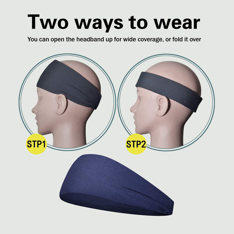 Pilamor Sports Headbands for Men (5 Pack),Moisture Wicking Workout Headband, Sweatband Headbands for Running,Cycling,Football,Yoga,Hairband for Women and Men Gray, Green, White, Blue, Black - BeesActive Australia
