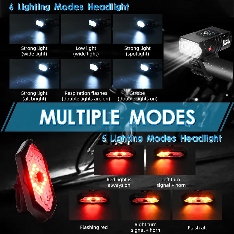 Bike Lights Set, USB Rechargeable Bicycle Light Front & Back, 1000 Lumen Bicycle Headlight and Rear Taillight with Turn Signal & Horn, Waterproof and 5+6 Lighting Modes for Night Cycling Road Mountain - BeesActive Australia