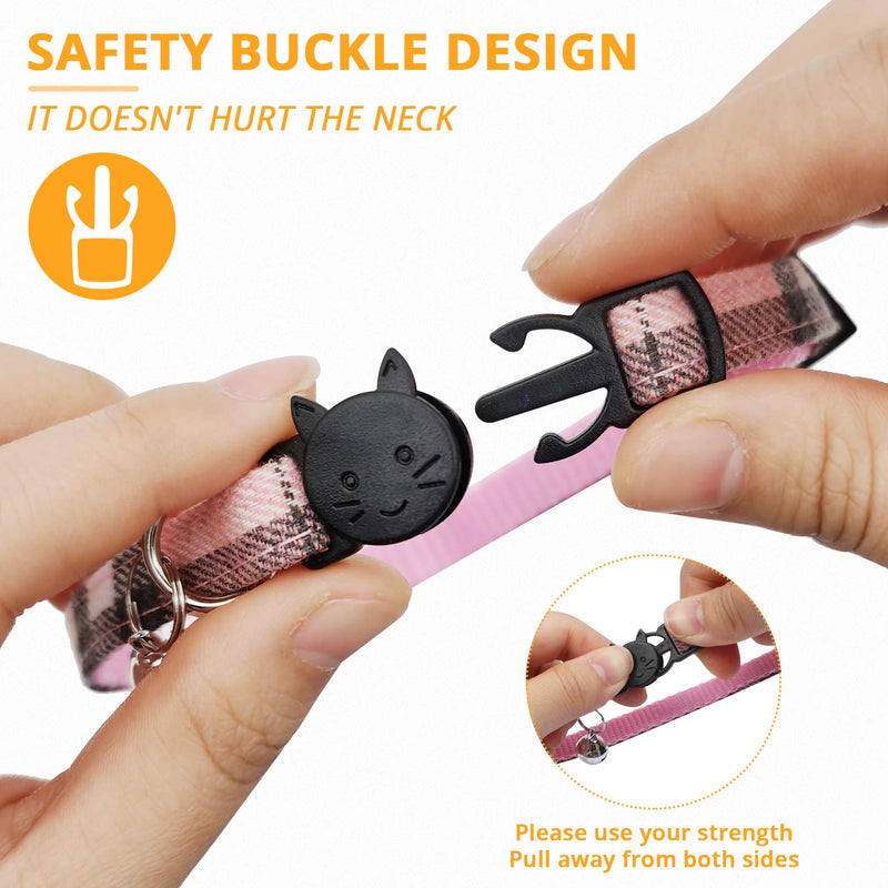 MJIYA Pet Dog and Cat Collar with Bell Grid Collar Plastic Buckle Light Adjustable Collars Pink Medium - BeesActive Australia