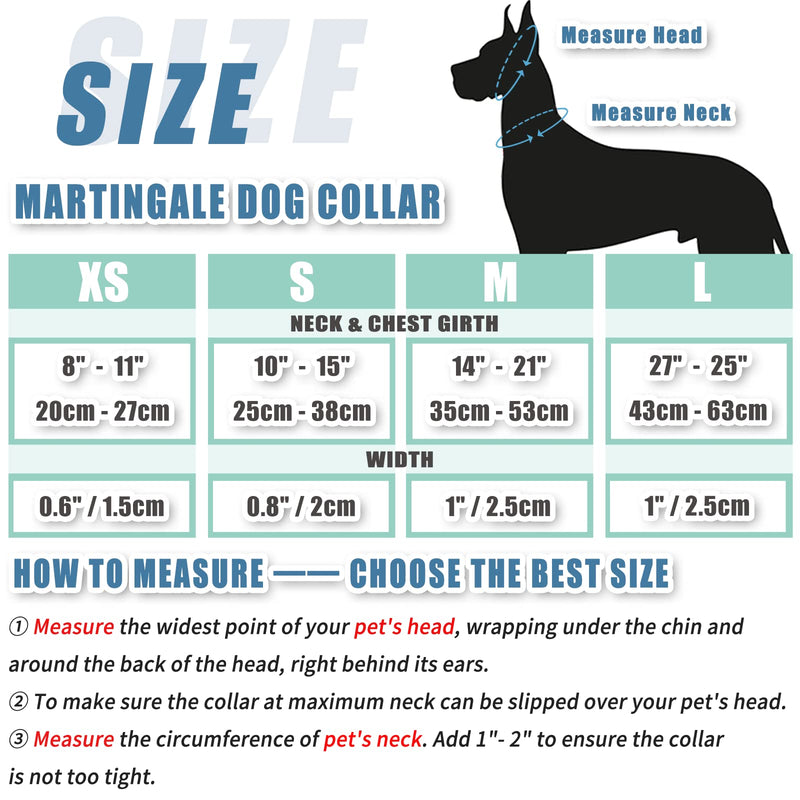 Soft Leather Martingale Dog Collar - Adjustable Rose Gold Limited Slip Collars [Easy to Clean], Stylish Durable Heavy Duty Nylon No Pull Training Collar for Small Medium Large Dogs XS (Neck 8"-11", Width 3/5") Mint Green - BeesActive Australia