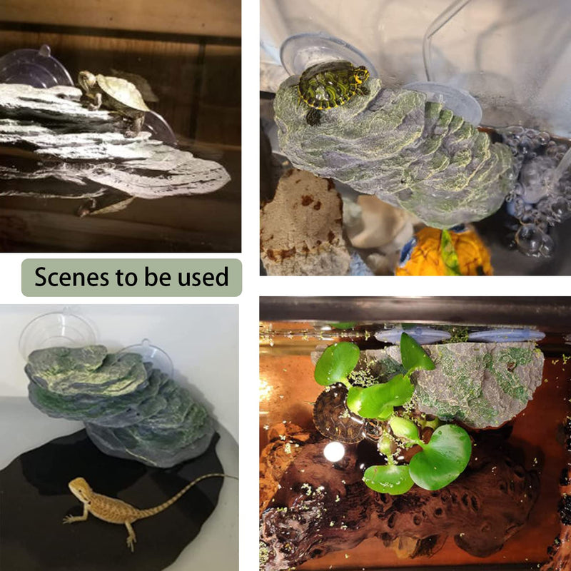 PINVNBY Turtle Basking Platform Reptile Climbing Shale Resin Step Ledge Stone Aquarium Ornament Rock Landscaping Decoration with Suction Cups for Frogs Newts Amphibians Lizard 8.2”Lx3.3”Wx3.1”H - BeesActive Australia