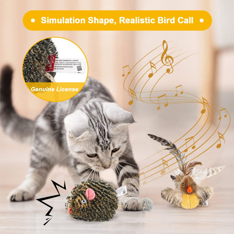 2 Pack Cat Toys for Indoor Cats Interactive Feather Toy Chirping Birds Squeaking Pet Toys Animal Sound Melody Chaser Mouse Squeak Kitten Toy for Boredom - BeesActive Australia