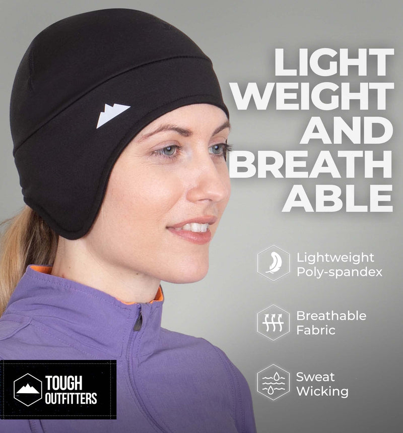 Helmet Liner Skull Cap Beanie - Ultimate Thermal Retention and Performance Moisture Wicking. Perfect for Running, Cycling, Skiing & Winter Sports. Fits Under Helmets (HL with Ear Covers) Black - BeesActive Australia