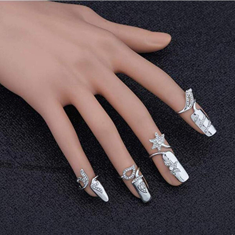 4 Pcs Fashion Rhinestone Crystal Nail Ring Manicure Fingertip Charm Finger Decoration Jewelry Accessories for Women - BeesActive Australia