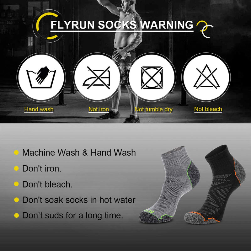 FLYRUN Men's Athletic Ankle Quarter Socks Men Comfort Cushion Moisture Wicking Work Sock 6 Pack A2-grey 6 Pairs - BeesActive Australia