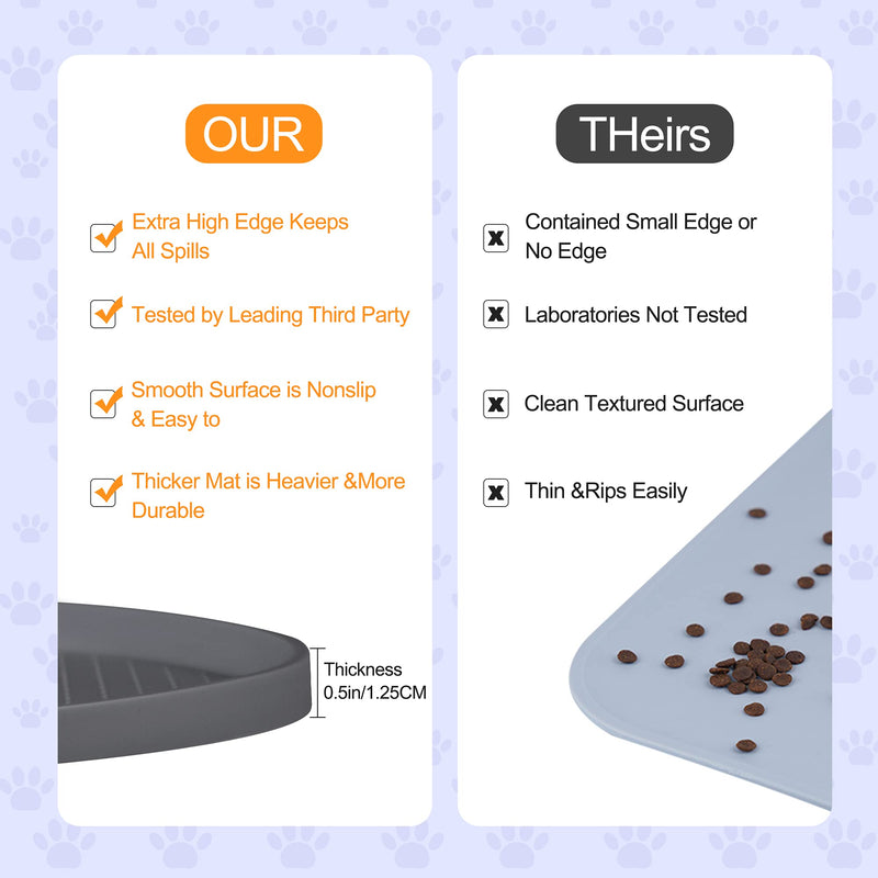 Yacee Silicone Dog Food Mat Waterproof, Easy Clean in Dishwasher, Pet and Cat Mats 0.5" Raised Edges, Placemat Tray to Stop Food Spills and Water Bowl Messes on Floor Large 19x12x0.5 Inch Gray - BeesActive Australia