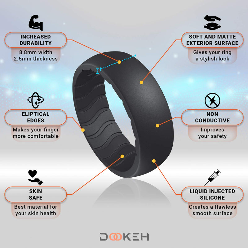 Dookeh Breathable Mens Silicone Wedding Rings, Rubber Ring Bands for Men, Black Blue Camo Engagement Band, Best for Workout, 1-4-7 Pack A-Black 7 - BeesActive Australia