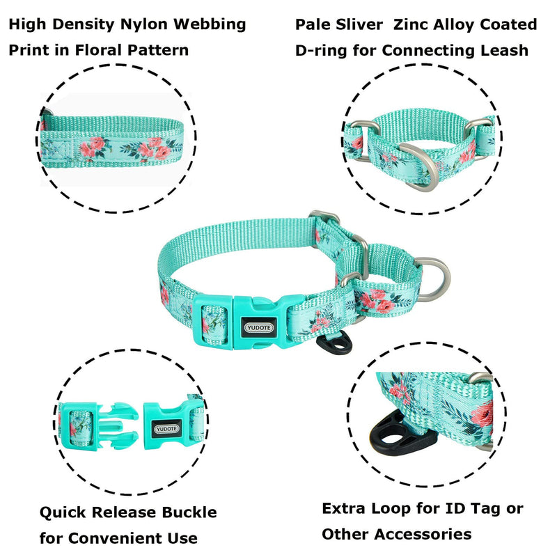 YUDOTE Martingale Dog Collars with Quick Snap Buckle in Floral Print, Flower Nylon No Pull Collars for Female Male Large Medium Small Dogs Large (Neck 15"-19") Green - BeesActive Australia