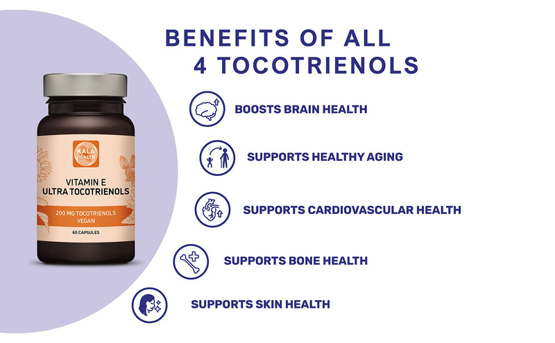 Kala Health Ultra Tocotrienol 200mg Vitamin E Vegan � All 4 tocotrienols - Alpha Tocotrienol + Beta Tocotrienol + Gamma Tocotrienol + Delta Tocotrienol � No Tocopherols - Unique Tocotrienol Complex 30 - BeesActive Australia