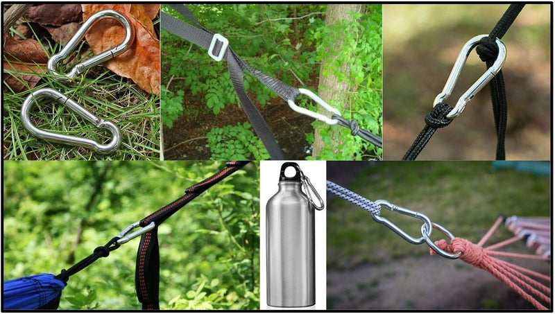 Branded Boards Black & Silver Heavy Duty Bushcraft Zinc-Galvanized Steel Carabiner Spring Snap Clip Link Hooks. 200-400lb Load. 6 Packs, 12 Packs and Variety Packs. Black-7cm-12 Pack - BeesActive Australia
