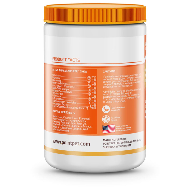 POINTPET Allergy Plus Calming Formula for Dogs - Allergy Relief, Anti Itch + Calming and Relaxation Effect 120 Smoked Salmon Soft Chews - 13 in 1 Premium Formula with Colostrum, Bromelain & Chamomile - BeesActive Australia