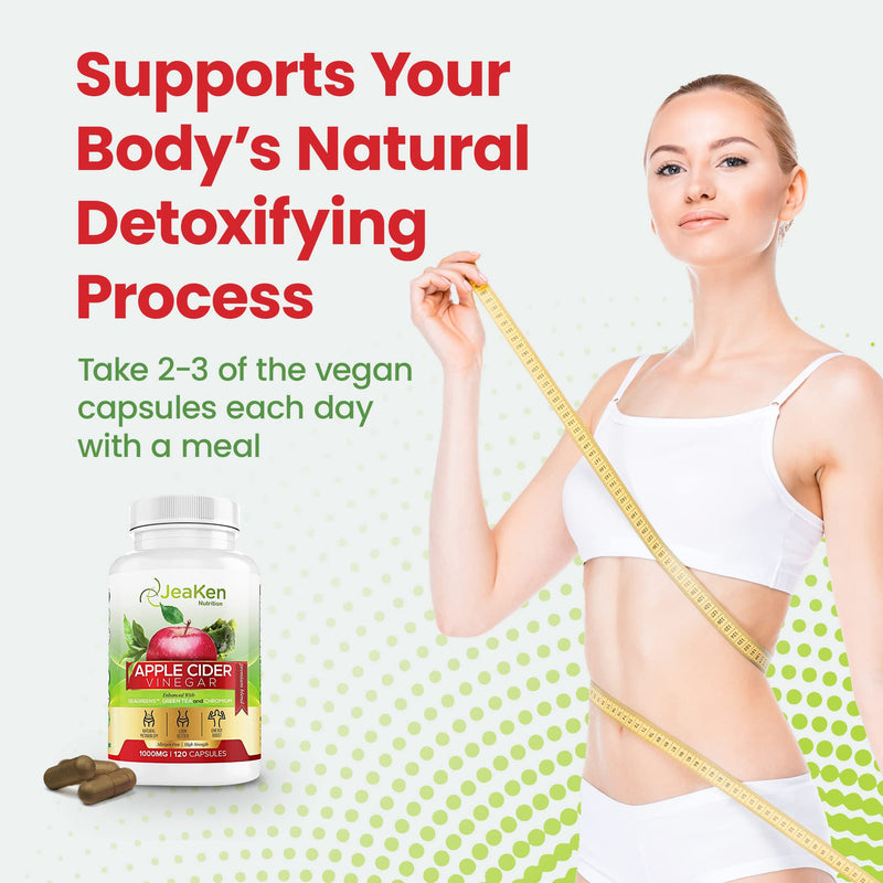 JeaKen - Apple Cider Vinegar with Seagreens and Green Tea, Apple Cider Vinegar Gummy and Apple Cider Vinegar Tablets Alternative, Supports Metabolism, Slimming, Energy and Detox, 1000mg, 120 Capsules 120 Count (Pack of 1) - BeesActive Australia