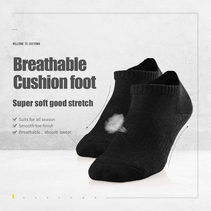 SOX TOWN Men's No Show Socks with Moisture Wicking Performance Cushion Running Low Cut Ankle 6 Pairs Shoe Size: 12-15 Black - BeesActive Australia