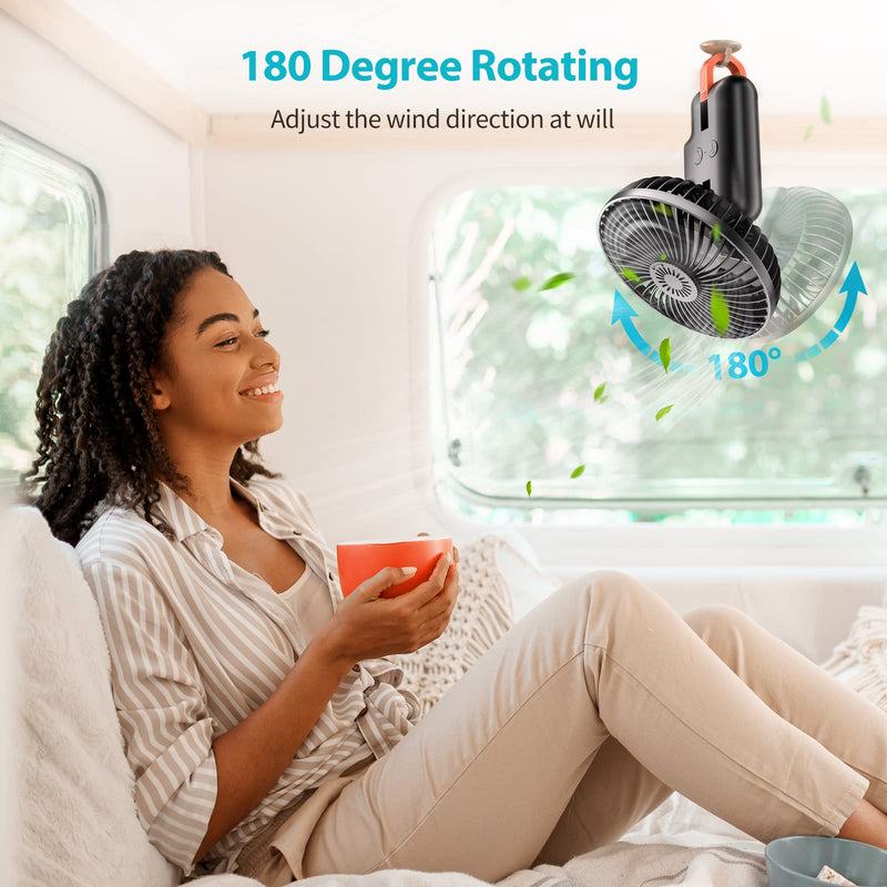 SmartDevil Camping Fan with LED Lights, 5000mAh Battery Operated Tent Fan with Hanging Hook and Aroma Diffuser, Power Bank, 180° Rotation, Portable Rechargeable Travel Fan for Camping, RV, Picnic - BeesActive Australia