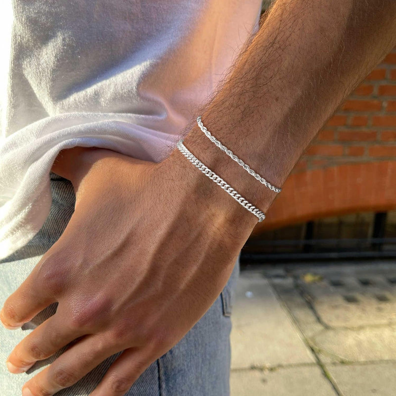 Poaiiu Silver/Gold Layered Chain Bracelets Sets for Men Women Sterling Silver Rope Figaro Cuban Link Chain Bracelets Set Men Jewelry Gifts for Dad Boyfriend Husband Rope Silver - BeesActive Australia