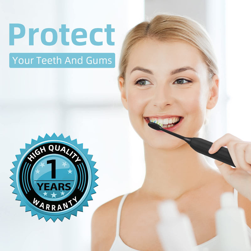 7AM2M Sonic Electric Toothbrush for Adults and Kids, One Charge for 90 Days, with 6 Brush Heads, 5 Modes with 2 Minutes Build in Smart Timer, Roman Column Handle Design (Black) No Travel Case Black - BeesActive Australia