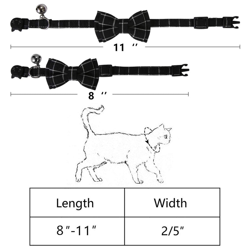 SLSON 2 Pack Breakaway Cat Collar with Bell and Bow Tie Plaid Kitten Collar for Cats and Small Dogs Pets Adjustable from 8-11In, Black and Grey - BeesActive Australia