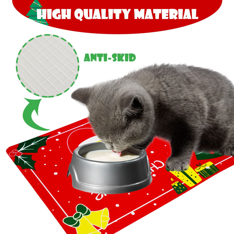 Vannon Christmas Dog Cat Food Mat, Dog Mat for Food and Water, Non Slip Waterproof, 11” x 18” 1 pack red - BeesActive Australia