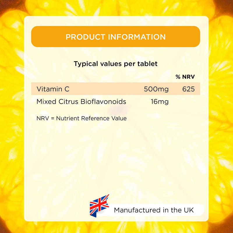 Healthspan Vitamin C 500mg (160 Chewable Tablets) | Supports Immune & Nervous Systems | Boosts Energy Levels & Psychological Function | Added Natural Citrus Bioflavonoids | Free of Aspartame | Vegan - BeesActive Australia