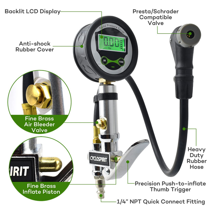 Digital Universal Bicycle Tire Inflator Gauge with Auto-Select Valve Type - Presta and Schrader Air Compressor Tool - BeesActive Australia