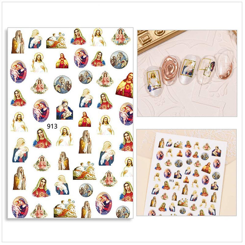 WOKOTO 6 Sheets Adhesive Nail Art Stickers Tips Jesus Angel Wings Flower Cupid Design 3d Nail Decals Decoration Manicure Accessories For Women KIT1 - BeesActive Australia