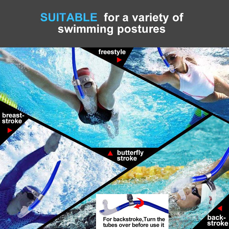 [AUSTRALIA] - Focevi Swim Snorkel for Lap Swimming,Adult Swimmers Snorkeling Gear for Swimming Snorkel Training in Pool and Open Water,Snorkle Center Mount Silicone Mouthpiece One-Way Purge Valve D-Blue-upgrade 