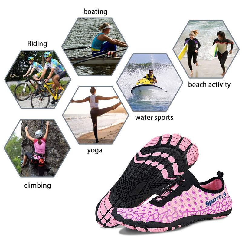 Water Shoes Mens Womens Barefoot Diving Swim Shoes Water Sports Non-Slip Aqua Shoes for Swim Pool, Beach,Hiking, Kayaking, Boating,Surfing 9 Women/6.5 Men Pink-c - BeesActive Australia