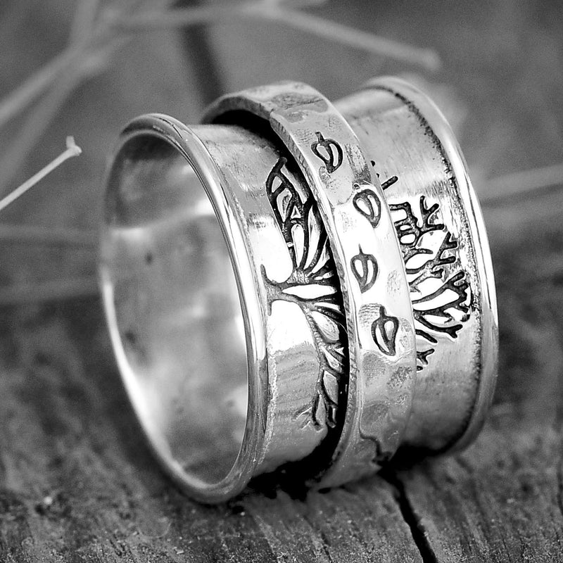 Boho-Magic 925 Sterling Silver Spinner Ring for Women Fidget Anxiety Relief Ring Band Tree of Life 6 - BeesActive Australia