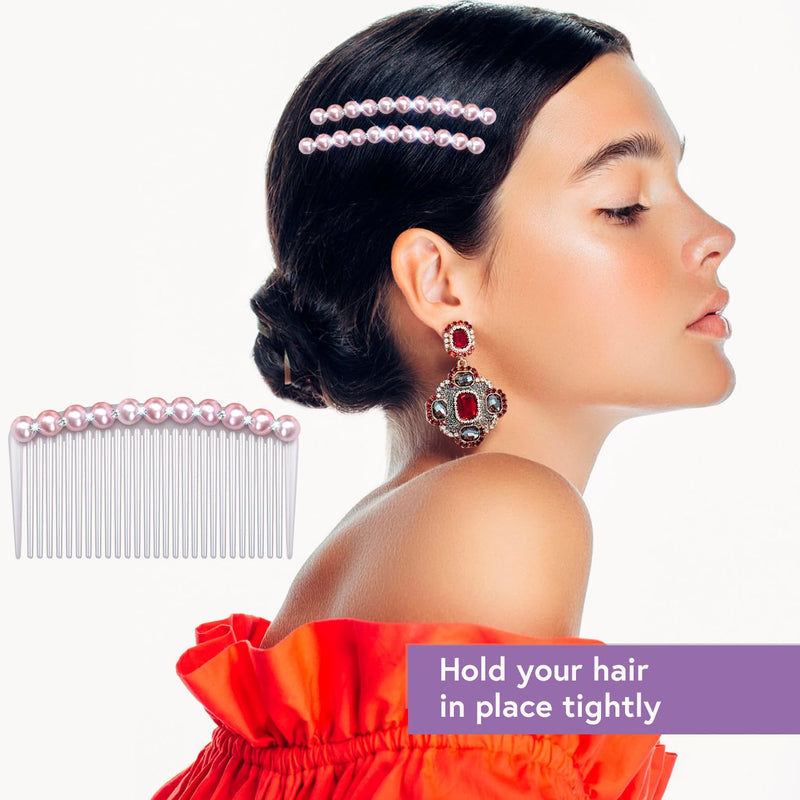 MARY LAVENDER Side Hair Comb with Pearls Rhinestone for Women Hold Bangs Hair Twist Comb French Twist Hair Pin Clips Hair Accessories Decorative Comb for Women Kids Girls 5pcs - BeesActive Australia