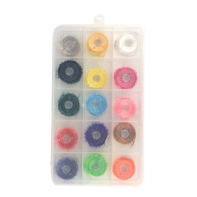 Riverrunscrystal Tinsel Chenille Thread Flash, Dyed-Pearl Flashabou Accent and Flashabou Accent & Grizzly Accent 12 Color Combo Realistic Fly Tying Materials Dry Flies,Saltwater Flies A.15 Colors chenille with a Packing Box - BeesActive Australia