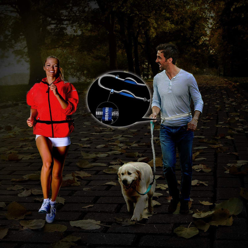 JESPET Hands Free Dog Leash for Running, Walking, Hiking Jogging for Medium & Large Dogs up to 150lbs, Durable Dual Handle Waist Leash with Reflective Bungee and Adjustable Waist Black - BeesActive Australia