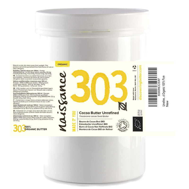 Naissance Organic & Fairtrade Cocoa Butter (no.303) 500g - Pure, Natural, Unrefined, Certified Organic, Vegan, No GMO - Ideal for DIY Beauty Recipes - BeesActive Australia
