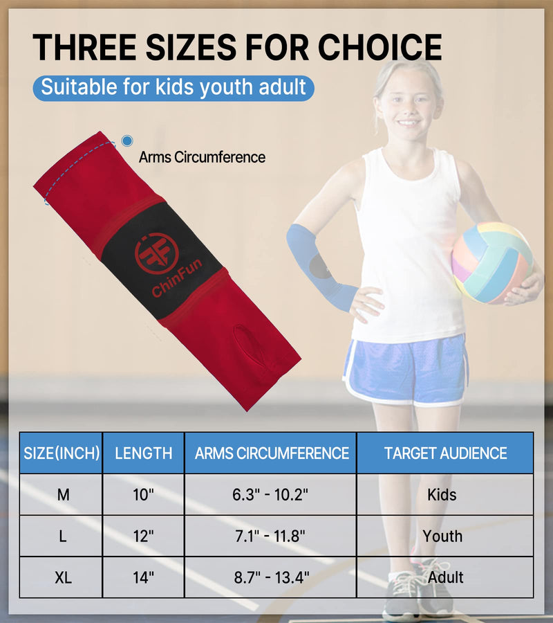 ChinFun Volleyball Arm Sleeves Passing Forearm Sleeves with Protection Pad Volleyball Gear for Youth Girls Women 1 Pair New-black & Red 12" - BeesActive Australia