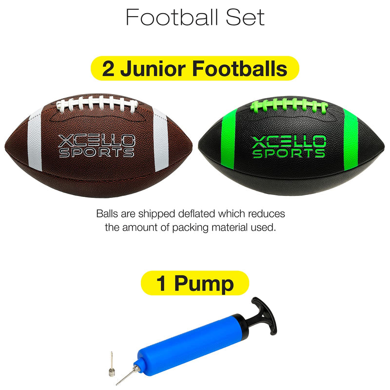 Xcello Sports JR Football Assortment w/Pump (Pack of 2) Black/Green & Brown/White Junior - 10" - BeesActive Australia