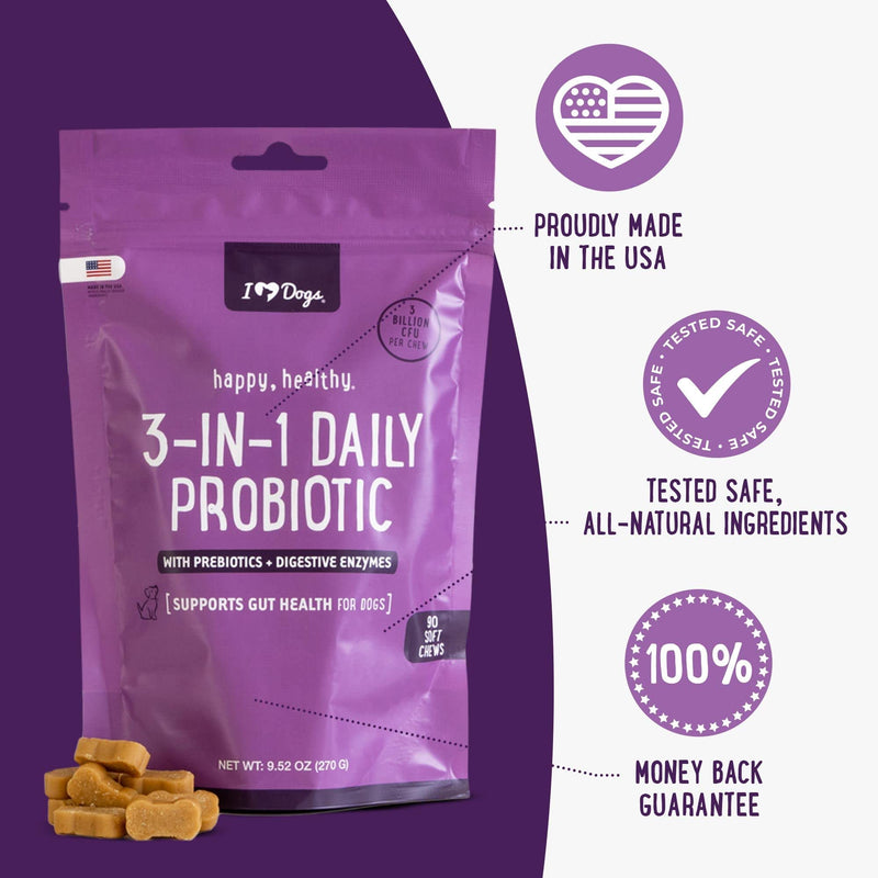 iHeartDogs 3-in-1 Probiotic for Dogs with Pumpkin for Improved Digestion & Gut Health - Dog Probiotics and Digestive Enzymes, 90 Count - BeesActive Australia