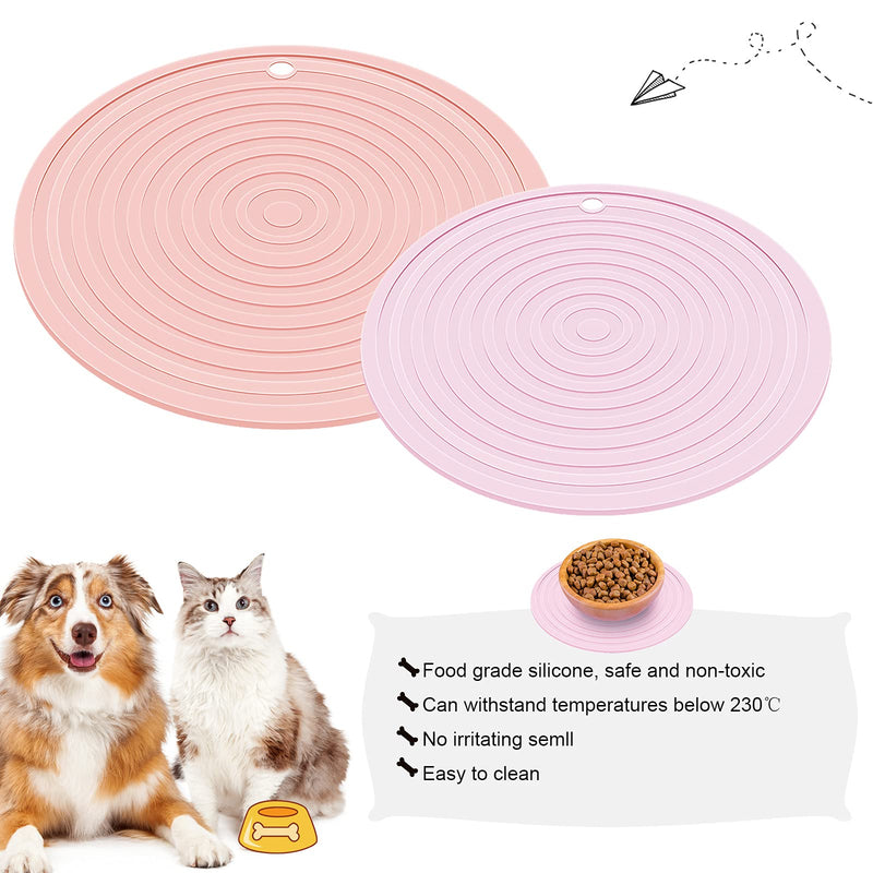2 Pieces Silicone Pet Food Mat Pet Feeding Mat for Dog and Cat Food Bowl Placemat Preventing Food and Water Overflow Suitable for Medium and Small Pet, 9.5 x 9.5 Inch and 7.1 x 7.1 Inch Pink - BeesActive Australia