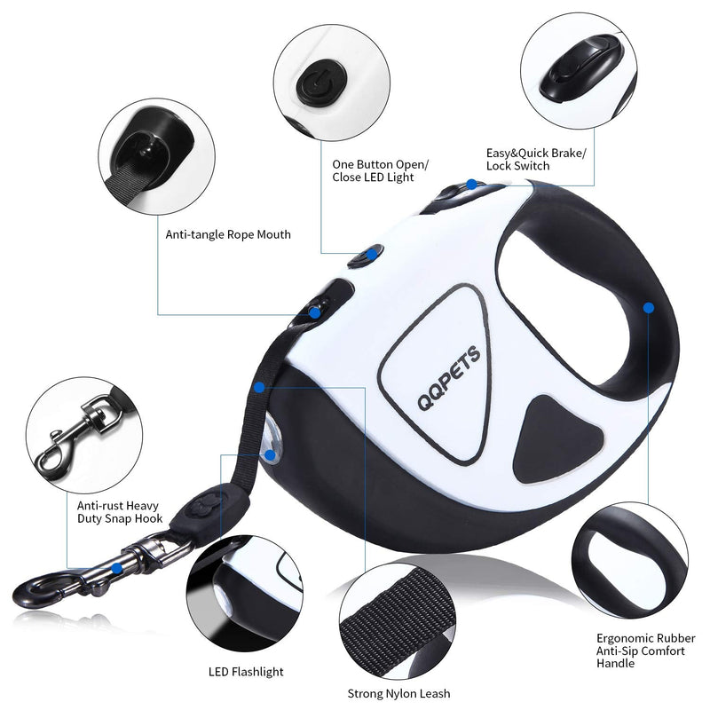 Retractable Dog Leash with Bright LED Flashlight, 16 ft Dog Safety Walking Leashes for Small Medium Large Dogs up to 110 lbs,Tangle Free, Anti-Slip Comfort Grip Large- 16 ft up to 110 lbs White - BeesActive Australia