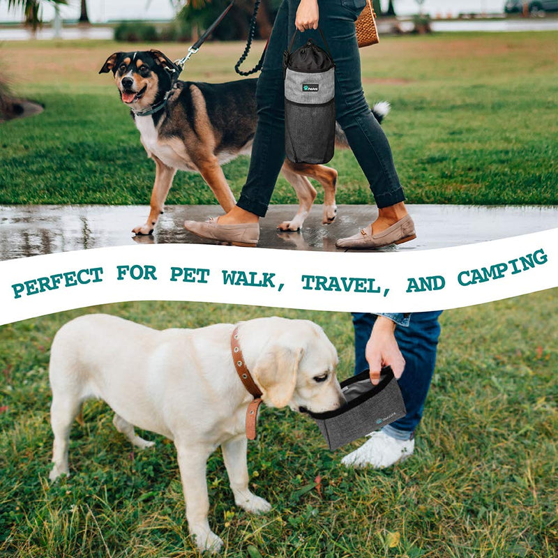 PetAmi Dog Food Travel Bag, Collapsible Dog Travel Bowls, Kibble Carrier for Dogs with Dog Water Bowls Kit, Pet Food Travel Container Storage for Camping, Hiking Gear Accessories Food Bag & Collapsible Bowls Heather Gray - BeesActive Australia