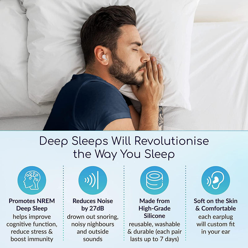 Deep Sleeps Silicone Ear Plugs for Sleep - 6 Pairs - 27dB - Earplugs for Sleeping - Best Earplugs to Block Out Snoring – Reusable Ear Plugs - Soft and Moldable – Noise Cancelling Ear Plugs 6 Pair (Pack of 1) - BeesActive Australia